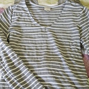 Grey and White Long Sleeved Shirt